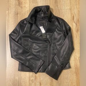 NWT Banana Republic Vegan Leather Moto Jacket Women Petite Small MSRP $170 Black